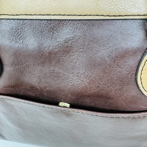 London Fog Two tone Faux Leather Satchel Brown Beige‎ Shoulder Bag - Picture 7 of 16